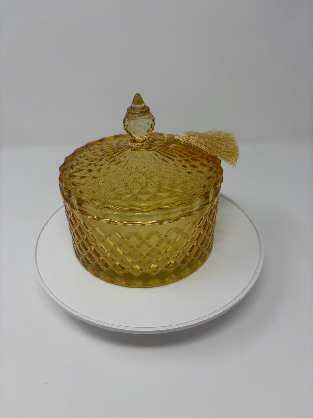 Vintage Honey Gold Round French Cut Candy Powder Dish Pretty Yellow